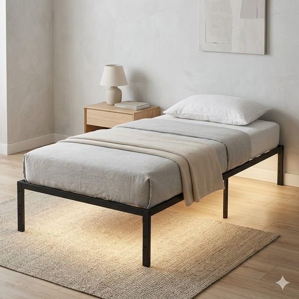FurnitureR Bettrahmen 90x194 cm Metall Bettrahmen mit LED-Licht, Modernes Jugendbett mit Lattenrost, Doppelbett, Einzelbett, Schwarz, 36CM H, Kein Kopfboot