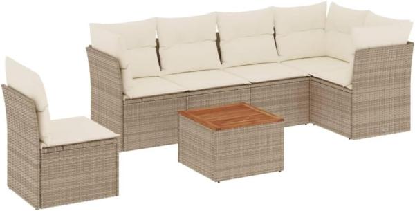 vidaXL 7-tlg. Garten-Sofagarnitur mit Kissen Beige Poly Rattan 3223664