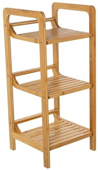 DRW Badezimmerregal mit 3 Ablagen aus Holz, Natur, 30 x 30 x 70 cm