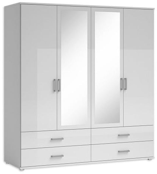 IVAR Kleiderschrank mit Spiegeln und Schubladen - Vielseitiger Drehtürenschrank 4-türig in Weiß - 180 x 190 x 51 cm (B/H/T)