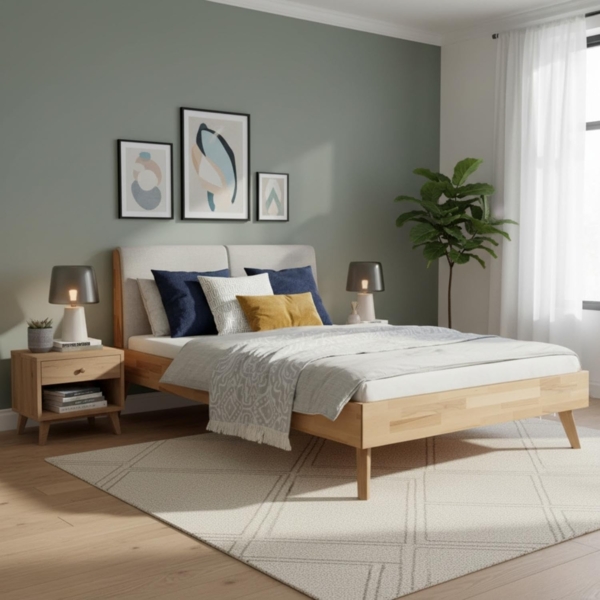 Hasena Trento 16 Simone Bettgestell Fusshöhe 20 cm Massivholzbett Kopfteil gepolstert, 140x200 cm