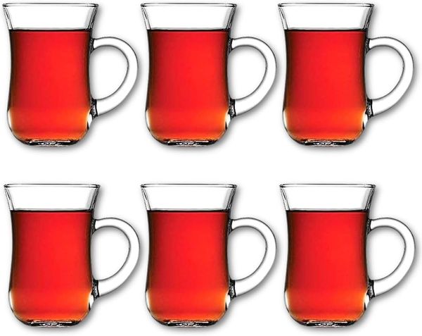 Pasabahce 55411 6er Set Keyif Türkische Teegläser mit Henkel, 145ml Teegläserset, Glas, transparent