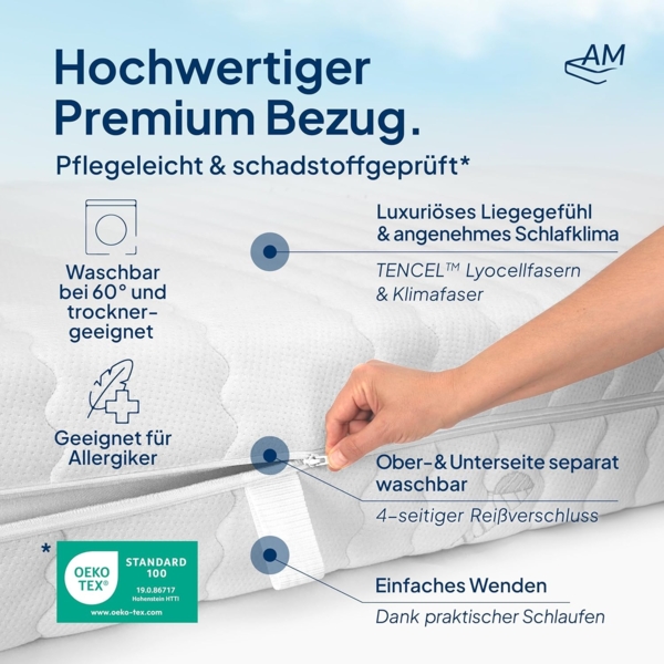 AM Qualitätsmatratzen | 1000 Federn 7-Zonen Taschenfederkernmatratze H5 - 100x210 cm Bild 5