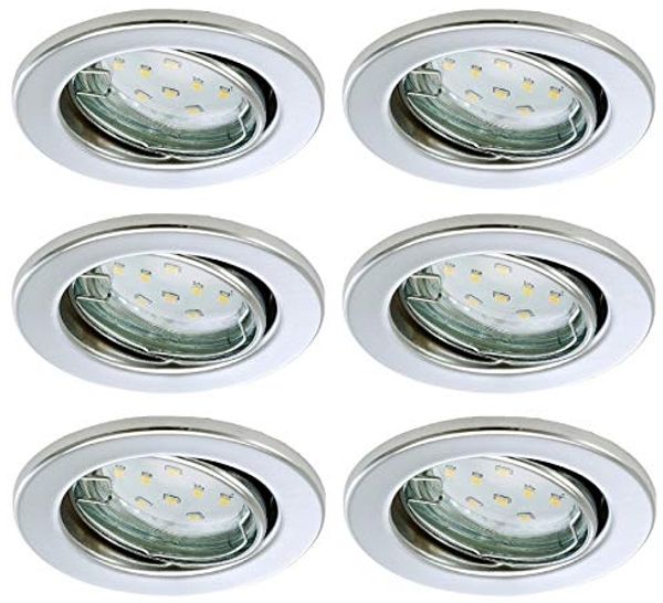 TRANGO LED Einbauleuchte, 6er Set 6729-068-5WAK Einbaustrahler in Rund Chrom inkl. 6x 5 Watt GU10 LED Leuchtmittel 3000K warmweiß & 6x GU10 Lampenfassung, Deckenspots, Einbauspots, Deckenleuchte