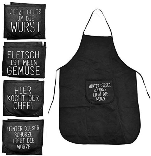 HAC24 Kochschürze Latzschürze Grillschürze Küchenschürze Backschürze Schürze, (Set, 4-tlg), Lustige Kochschürze mit Spruch