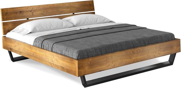 Möbel-Eins CURBY Kufenbett mit Kopfteil, Material Massivholz, rustikale Altholzoptik, Fichte, Kufen schwarz vintage 90x220 cm