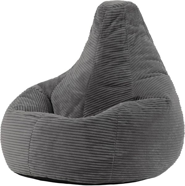 Icon Sitzsack „Dalton“, Anthrazitgrau, Cord, Groß, Sitzsäcke für das Wohnzimmer, Schlafzimmer, Sitzsack-Sessel für Erwachsene