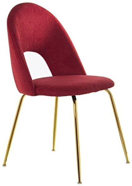DRW Set mit 4 Stühlen aus Samt und Metall in Rot und Gold 50 x 51 x 86 cm, H. Sitzfläche: 47 cm, Grande