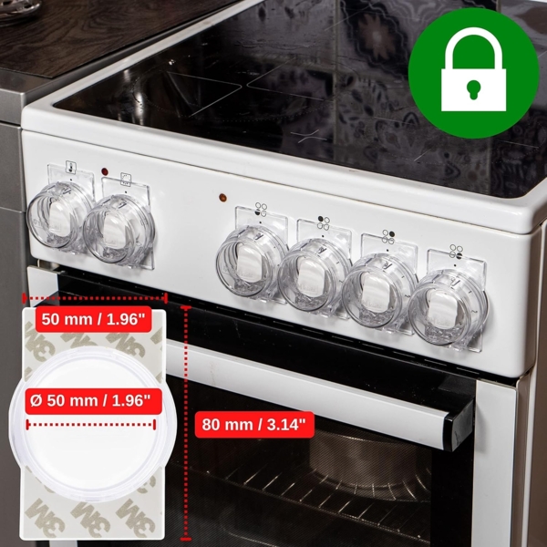 Herd Kindersicherung Set, für 6 Knöpfe, transparenter Kleber, mit Backofentür Babysicherung in Schwarz, für max. Ø 4,9 cm und 4 cm hohe Herdknöpfe mit min. 6,1 cm Abstand Mitte-Mitte, Herdschutz Kit Bild 6