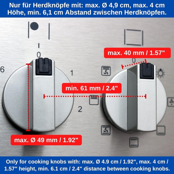 Herd Kindersicherung Set, für 6 Knöpfe, transparenter Kleber, mit Backofentür Babysicherung in Schwarz, für max. Ø 4,9 cm und 4 cm hohe Herdknöpfe mit min. 6,1 cm Abstand Mitte-Mitte, Herdschutz Kit Bild 5