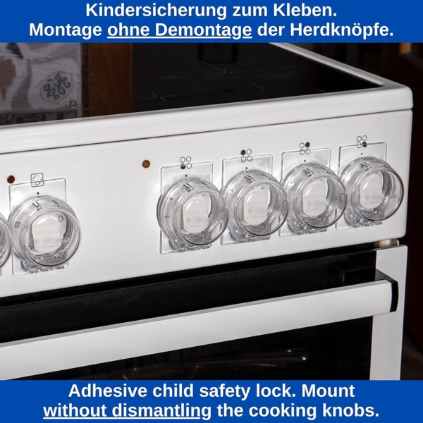 Herd Kindersicherung Set, für 6 Knöpfe, transparenter Kleber, mit Backofentür Babysicherung in Schwarz, für max. Ø 4,9 cm und 4 cm hohe Herdknöpfe mit min. 6,1 cm Abstand Mitte-Mitte, Herdschutz Kit Bild 7