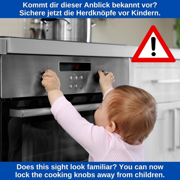 Herd Kindersicherung Set, für 6 Knöpfe, transparenter Kleber, mit Backofentür Babysicherung in Schwarz, für max. Ø 4,9 cm und 4 cm hohe Herdknöpfe mit min. 6,1 cm Abstand Mitte-Mitte, Herdschutz Kit Bild 2