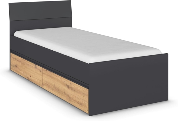 rauch Joel-Extra, Bett, mit 2 Schubladen, Farbe Grau metallic/Eiche Artisan, BxHxT 95x90x209cm