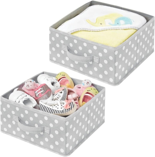 2er-Set Aufbewahrungsboxen gepunktet mDesign Stoffbox aus Kunstfaser grau/weiß