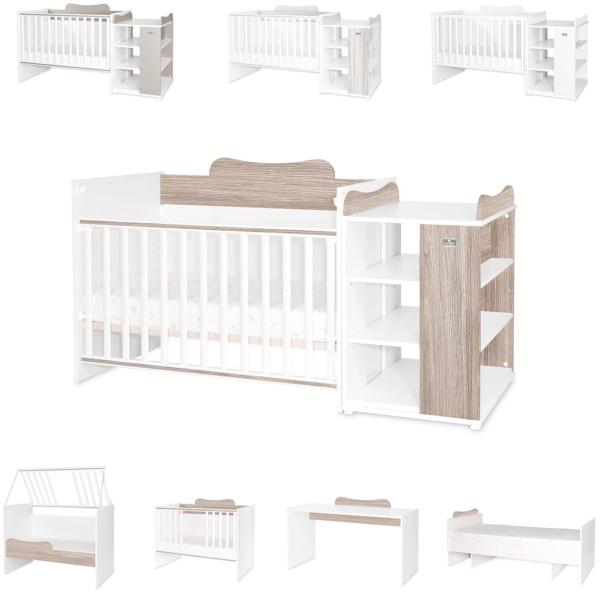 Lorelli Babybett Multi, Jugendbett, Schreibtisch, Wickeltisch, mehrfach umbaubar hellbraun