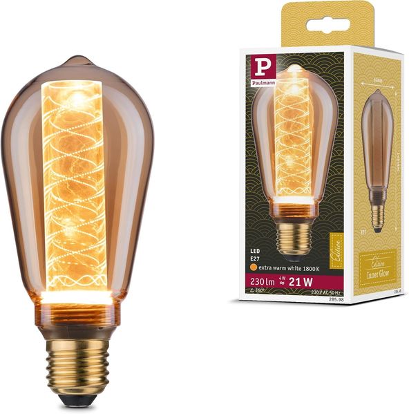 Paulmann Inner Glow Edition LED Kolben Innenkolben Spiralmuster E27 200lm 4W 1800K Gold #28598