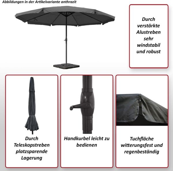 Mendler 'Meran Pro' Sonnenschirm, Gastronomie Marktschirm ohne Volant Ø 5m Polyester/Alu , mit Schirmständer, Grün Bild 2