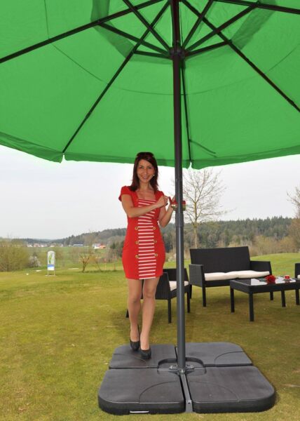 Mendler 'Meran Pro' Sonnenschirm, Gastronomie Marktschirm ohne Volant Ø 5m Polyester/Alu , mit Schirmständer, Grün Bild 4