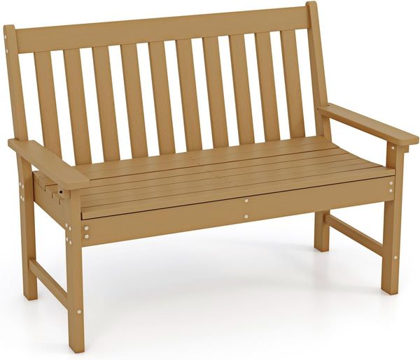 FANTASK Gartenbank wetterfest bis 320kg belastbar, Allwetter- Parkbank, HDPE Terrassenbank (Teak), 132 x 65 x 91 cm