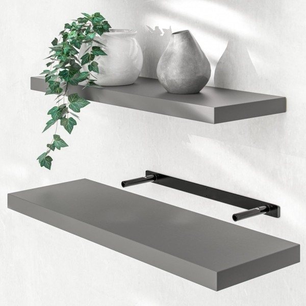 Casaria Wandregal mit Halterung, MDF, Grau / Matt, 70 x 23 x 3,8cm