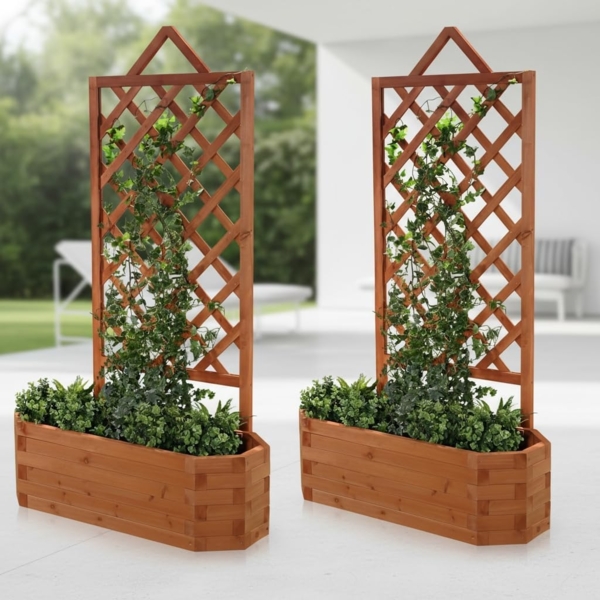 2xRosenbogen Pflanzkasten Rankgitter Rankhilfe Blumenkübel Blumen Kasten Holz