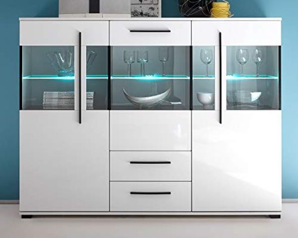 Highboard Design-D in Hochglanz weiß 160 x 126 x 42 cm