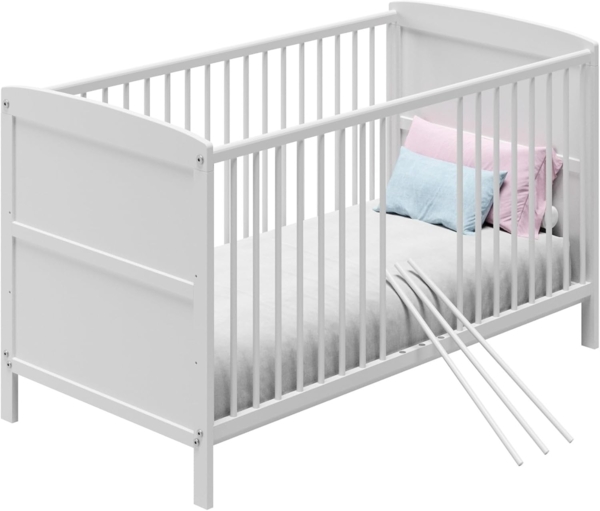 Kids Collective Kinderbett Babybett 60x120/70x140 cm umbaubar zu höhenverstellbares Lattenrost, 70x140 cm Weiß mit Matratze von Geburt bis 6. Lebensjahr Bild 5