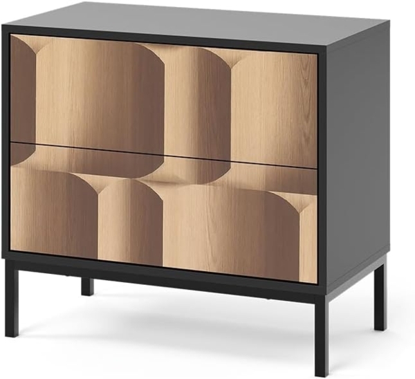 Nachttisch Eliza Schwarz/Eiche 66 x 60 cm mit 2 Schubladen Vicco