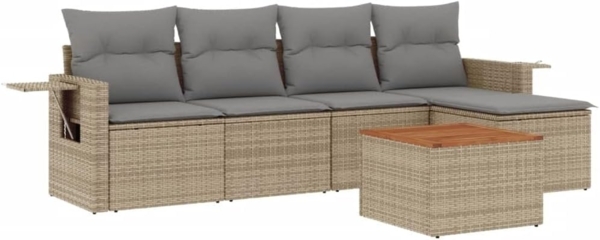 vidaXL 6-tlg. Garten-Sofagarnitur mit Kissen Beige Poly Rattan 3256871