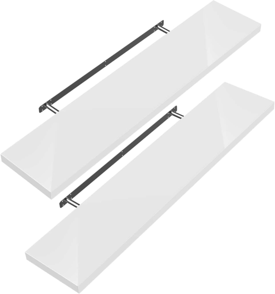Casaria Wandregal mit Halterung, 2 Stück, MDF, Weiß / Hochglanz, 50 x 23 x 3,8cm
