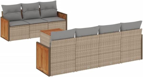 vidaXL 8-tlg. Garten-Sofagarnitur mit Kissen Beige Poly Rattan 3259889