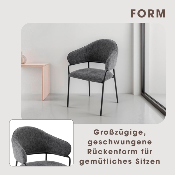 byLIVING Stuhl 2-er Set Curve/Webstoffbezug, Gestell Metall pulverbeschichtet/Esszimmerstuhl/Küchenstuhl/Maße: B 60 x H 86 x T 58 cm (Dunkelgrau) Bild 7