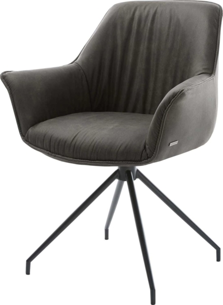 Esszimmerstuhl Keila-Flex mit Armlehnen Mikrofaser Anthrazit Vintage Kreuzgestell konisch Schwarz