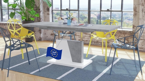 Mazzoni Couchtisch Grand Noir Beton / Weiß stufenlos höhenverstellbar ausziehbar 120-180, Funktionstisch, Wohnzimmertisch, Tisch, Esstisch, Sofatisch