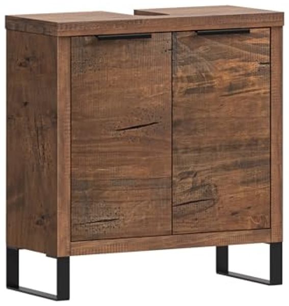 Waschbeckenunterschrank Holz Pinie dunkel 56x60x25 cm massivum Sydney Badschrank Waschtischunterschrank Landhausstil braun