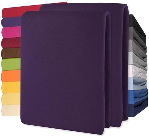 CelinaTex Jersey Topper Spannbettlaken Lucina 200x200-200x220 cm lila 100% Baumwolle gekämmt bis 12cm Matratzenhöhe Oeko-TEX