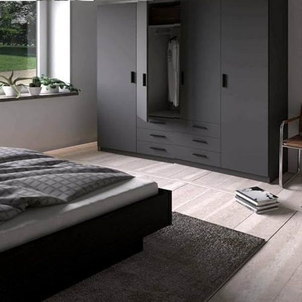 Dmora - Großer Kleiderschrank Frances, Schlafzimmermöbel, Schrank, Garderobe, 196x50 h200 cm, Grau