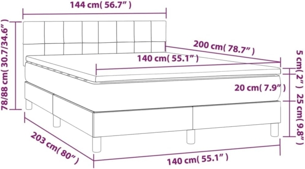 vidaXL Boxspringbett mit Matratze Hellgrau 140x200 cm Stoff 3140617 Bild 2