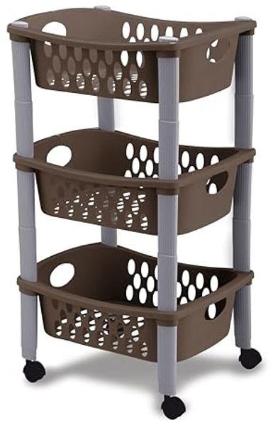 Stefanplast OTELLO Etagenwagen, Modern Minimalist, Braun, 40 x 40 x 70 cm, 3 Etagen, Kunststoffrahmen und -Material, mit Rädern
