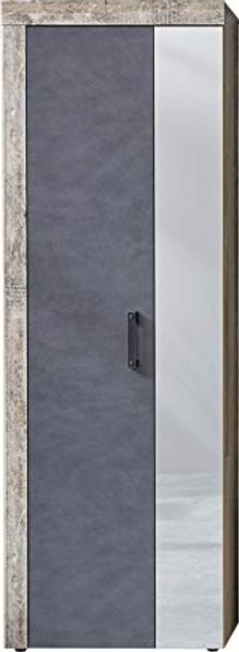 Garderobenschrank Tailor grau / Used Wood Shabby hell mit Spiegel 65x192 cm