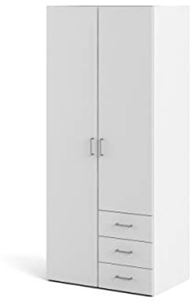 Kleiderschrank mit zwei Flügeltüren und drei Schubladen, Farbe Weiß, Maße 77 x 175 x 49 cm