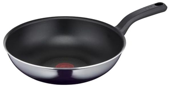 Tefal D52619 Resist Wokpfanne| sichere Titanium Antihaftversiegelung | Thermo-Signal Temperaturindikator | leichte Reinigung | Flame Protect-Technologie | Schwarz|28 cm / tief