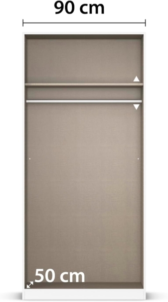rauch Kleiderschrank Alba, Drehtürenschrank, Garderobenschrank, 2-türig, mit 1 Kleiderstange und 1 Einlegeboden, Farbe Hochglanz Weiß/Weiß, Griffstange Grau metallic, Schwarz, 91x197x54cm Bild 7