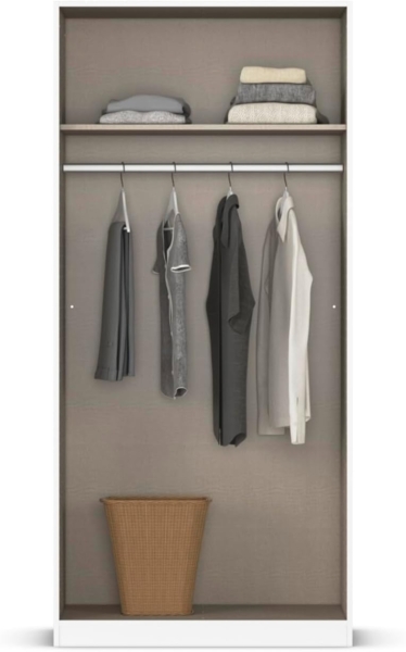 rauch Kleiderschrank Alba, Drehtürenschrank, Garderobenschrank, 2-türig, mit 1 Kleiderstange und 1 Einlegeboden, Farbe Hochglanz Weiß/Weiß, Griffstange Grau metallic, Schwarz, 91x197x54cm Bild 6