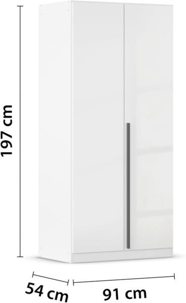 rauch Kleiderschrank Alba, Drehtürenschrank, Garderobenschrank, 2-türig, mit 1 Kleiderstange und 1 Einlegeboden, Farbe Hochglanz Weiß/Weiß, Griffstange Grau metallic, Schwarz, 91x197x54cm Bild 3