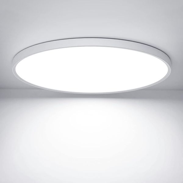 OUILA LED Deckenleuchte Flach Rund - Ø30CM Deckenlampe LED 24W 6500K 2600LM IP44 Wasserdichte Badezimmer lampe, Küchenlampe Deckenleuchte Kaltweiß für Küche Bad Schlafzimmer Flur Keller