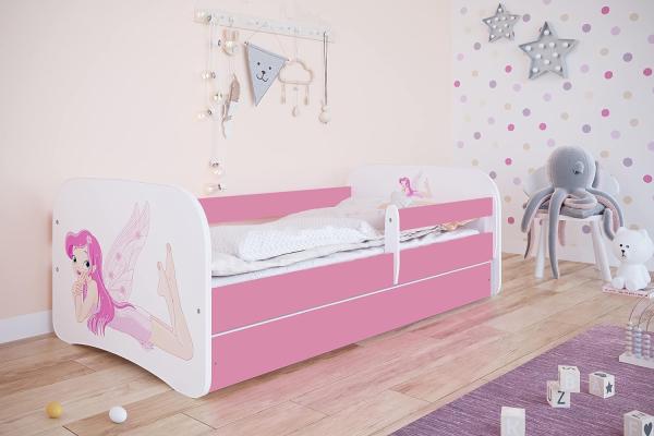 Kocot Kids 'Fee mit Flügeln' Einzelbett pink 70x140 cm inkl. Rausfallschutz, Matratze, Schublade und Lattenrost