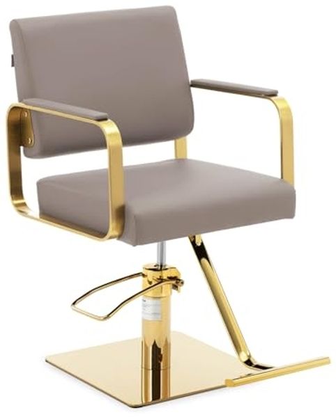 Physa Armlehnstuhl Friseurstuhl mit Fußstütze Höhe 49 - 65 cm Friseursessel 200 kg, Beige, Golden
