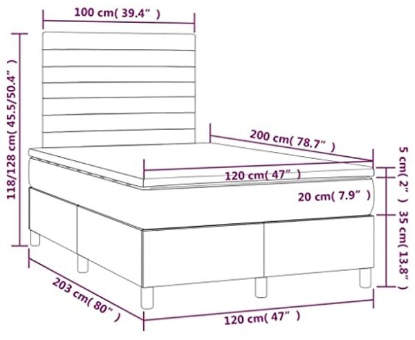 vidaXL Boxspringbett mit Matratze Dunkelbraun 120x200 cm Stoff, Härtegrad: H2 [3141844] Bild 3