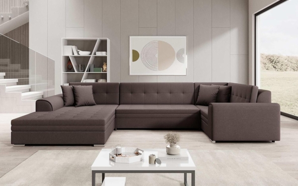 Designer Sofa Velio mit Schlaffunktion Stoff Dunkelbraun Links Bild 2